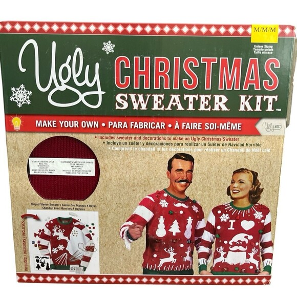 Ugly Christmas Sweater Kit DIY Red Adult Unisex Sealed Size M - Picture 1 of 2
